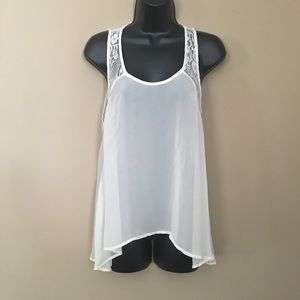 3/$15 SALE! Mimi Chica Off White Sheer Tank Top with Lace